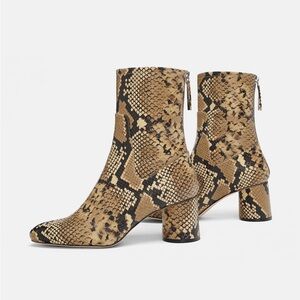 Zara Snake Print Ankle Boots Block Heel Size 38